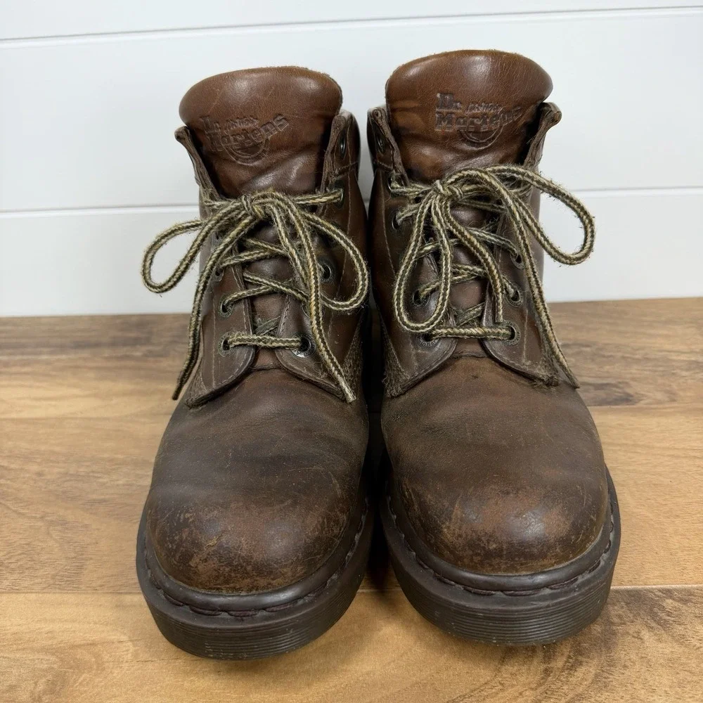 VTG Dr Doc Martens England Brown Leather Chunky W10/M9 90s Grunge Dark Academia